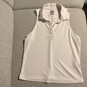 Lucky in Love - Women’s- White Fitted Sleeveless Polo Tank- size M